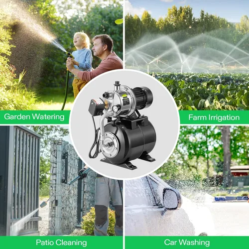 Vista 8 de VIVOSUN Bomba de pozo poco profundo de 1.6 HP con tanque de presión, certificado NSF, 1320 GPH, acero inoxidable, bomba de chorro de agua automática
