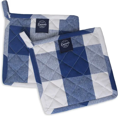 Vista 17 de Encasa XO Juego de 2 soportes para ollas de algodón resistentes al calor con lazo para colgar, azul azul, almohadilla térmica acolchada multiusos