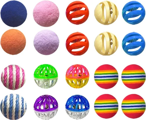 Juguetes para gatos de interior, bolas de juguetes para gatos, paquete de 20 juguetes interactivos para gatos con cascabel colorido, cascabel, arco