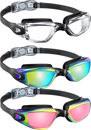 Kids Goggles Age 6-16, Kids Swimming Goggles Anti-UV Anti-Fog No Leaking, 3 Pack Swim Goggles for Boys Girls Youth