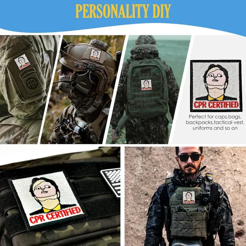 Vista 3 de Parche certificado CPR, 1 parche bordado de moral con cierre de gancho, divertidos parches de memes para mochilas, chalecos, chaquetas, jeans