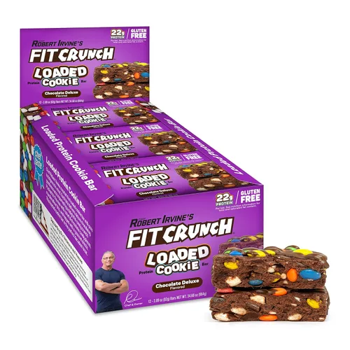 FITCRUNCH - Barra de proteína de galletas cargada, alta proteína, sin gluten, bocadillo de proteínas (chocolate de lujo, 12 unidades)