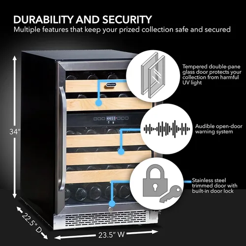 Vista 2 de Whynter BWR-462DZ 46-Bottle Dual Temperature Zone Refrigerador de vino integrado, plateado 46 botellas, plateado