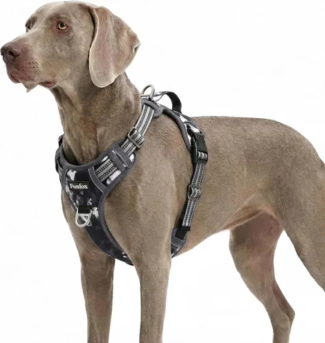 Vista 37 de Funfox Arnés para perro sin tirones, arnés de chaleco ajustable para mascotas, material súper suave con mango vertical, fácil control, paseo