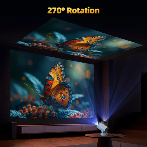 Vista 3 de Mini proyector con WiFi y Bluetooth, proyector 4K con altavoz base de sonido de 5 W, proyector portátil para dormitorio, proyector inteligente