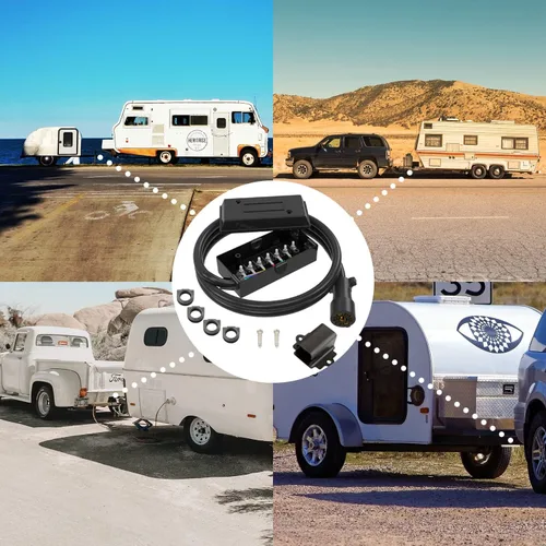 Vista 7 de RVMATE Kit de cable de remolque de 7 vías y 8 pies, incluye soporte para enchufe y conector de remolque arnés de cableado con caja de conexiones