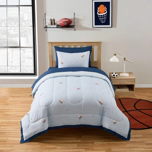 Juego de edredón con diseño de baloncesto tamaño individual – Ropa de cama en una bolsa con sábanas, fundas de almohada y fundas decorativas de