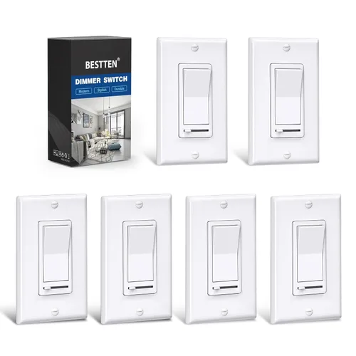 Vista 14 de BESTTEN Paquete de 2 interruptores de luz de pared con atenuador de almendra, compatible con LED regulable, CFL, bombilla incandescente y halógena