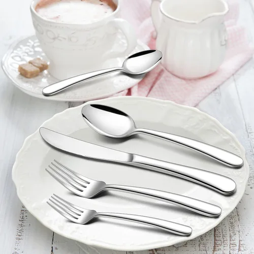 Vista 9 de Herogo Juego de cubiertos de acero inoxidable resistente, 20 piezas de cubiertos elegantes para 4, vajilla moderna para el hogar, restaurante, boda