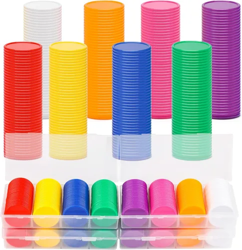 400 fichas de bingo de 8 colores con caja de almacenamiento de clasificación, discos de conteo de fichas de póquer de plástico de 1 pulgada para