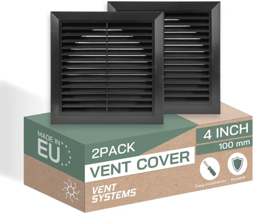 Vista 17 de Vent Systems Cubierta de ventilación negra de 4 pulgadas, cubierta de ventilación de plástico duradero con cuello de montaje y pantalla de malla