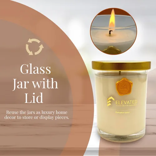 Vista 5 de Elevated Scente[d] Candles - Velas de especias de calabaza Tarro de vela grande de 9.1 onzas, 70 horas de tiempo de combustión, perfumado de otoño