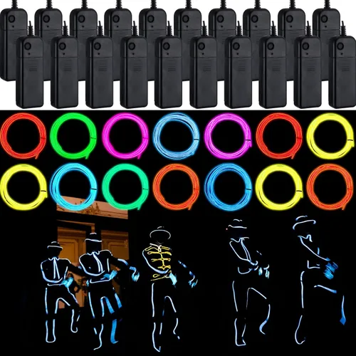 Retisee - Juego de 30 luces de neón portátiles de alambre electroluminiscente con tira de 6.6 pies, cuerda LED brillante que se puede cortar,