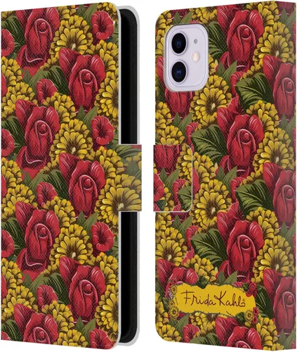 Vista 102 de Head Case Designs Funda con licencia oficial de Frida Kahlo Portrait Red Florals - Funda de piel tipo cartera compatible con Apple iPhone 14 Pro
