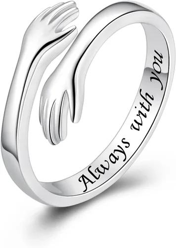 ACJFA Anillos de abrazo para mujer anillo ajustable de plata de ley para mujer hija anillo de mano para regalos de cumpleaños regalo de vacaciones
