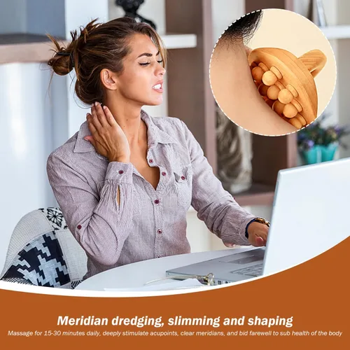 Vista 3 de Wood Massage Tools with Handle, 2PCS 14 Beads Wooden Massage Roller, Lymphatic Drainage Massager for Body Shaping