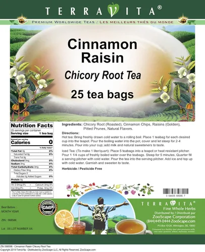Vista 2 de Té de raíz de achicoria y canela y pasas (25 bolsitas de té, ZIN: 568586)