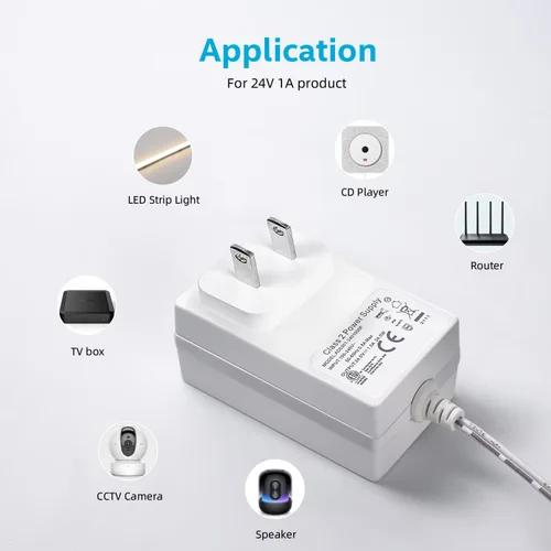 Vista 4 de Transformador de timbre de 24 voltios 110V/120V AC a DC 24V Adaptador compatible con tiras de luces LED