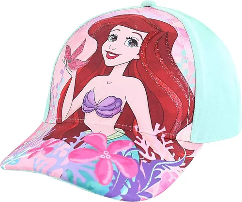 Disney Girls Baseball Cap Princess and Little Mermaid Ariel Adjustable Kids Hat for Ages 4-7