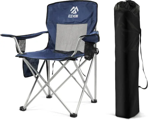 Vista 9 de Silla de camping Elevon, silla plegable portátil al aire libre con brazos, soporte para tazas y bolsa de transporte
