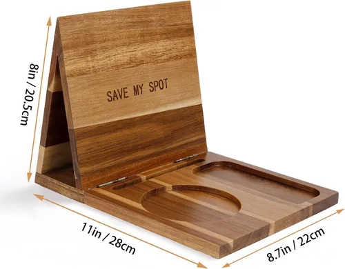 Vista 2 de Soporte de Libros de Madera para Descanso de Lectura, Soporte Triangular de Libros de Acacia con Portavasos, Gafas, Bolígrafo y Soporte