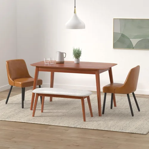 Vista 2 de MINCETA Silla de comedor, Morden Silla de cocina tapizada con patas de madera, juego de 2, PU en marrón