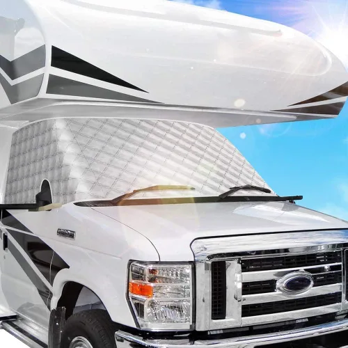 BougeRV Cubierta de nieve para parabrisas de autocaravana para clase C, Ford E450 1997-2024, cubierta de parabrisas para hielo y nieve, cubierta de