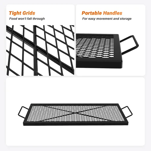 Vista 4 de onlyfire Parrilla de Cocción Rectangular con Marcas en X para Fogata Barbacoa, Rejilla de Parrilla BBQ de Acero Extra Resistente para Fogata