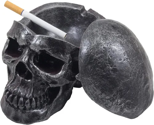 Home-n-Gifts - Tenebroso cenicero con forma de cráneo humano con tapa para Halloween Esqueletos, calaveras y estatuillas decorativas. Regalos para