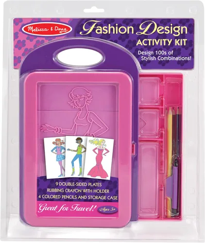 Kit de actividad Melissa & Doug, diseño de moda arte, 9 Platos doble cara sobar, 4 lápices, crayón