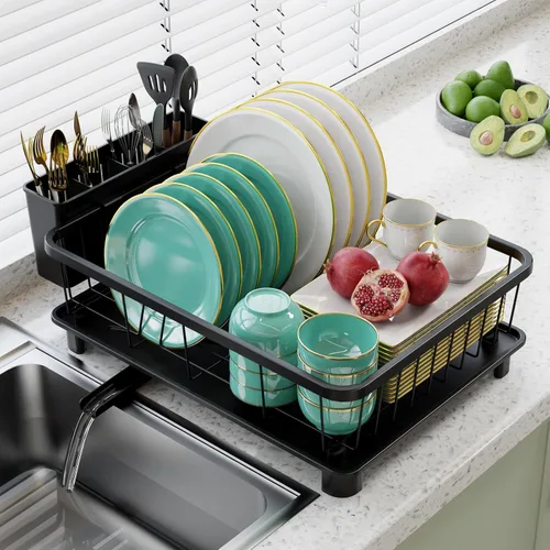 Vista 7 de Hiviweer Escurridor de Platos – Escurridor de Platos que Ahorra Espacio, Escurridores de Platos para Encimera de Cocina con Bandeja de Goteo