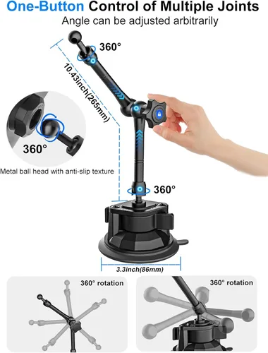Vista 4 de Soporte para tablet para parabrisas de salpicadero de automóvil, [súper ventosa] para iPad soporte de automóvil, soporte de tableta resistente