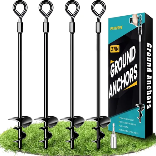 Vista 8 de Anclajes de Tierra, Anclajes para Columpios de Servicio Pesado, Anclaje de Tierra en Espiral para Trampolín, Camping, Cobertizo, Toldos, Anclaje