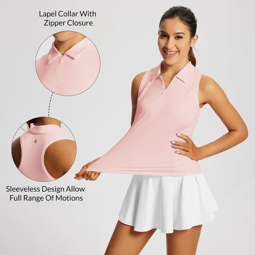 Vista 5 de baleaf - Camisetas de golf para mujer, sin mangas, polo de tenis con espalda cruzada, deportiva y de secado rápido