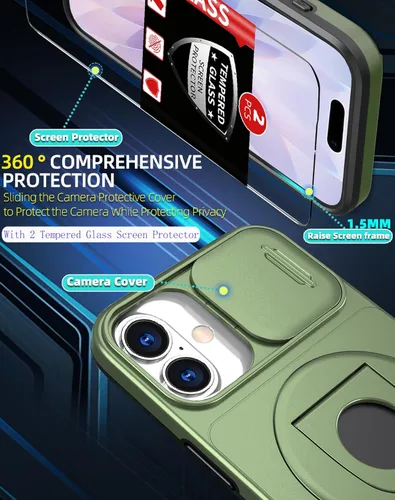 Vista 189 de Funda magnética para iPhone 11 Pro compatible con carga inalámbrica MagSafe, con 2 protectores de pantalla, anillo kickstand de 360° integrado +