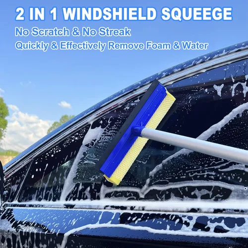 Vista 4 de Kit de cepillo de lavado de automóvil de 62 pulgadas con mango largo, 1 cabezal de repuesto de chenilla sin arañazos, escobilla para ventana