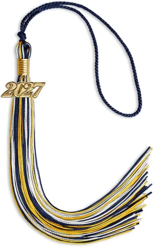 Vista 44 de Endea Graduation Borla mixta de triple color con gota de fecha dorada (negro/dorado/blanco, 2021)