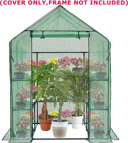 Vista 2 de Purlyu Cubierta de repuesto para invernadero transitable con puerta enrollable con cremallera, 56 x 56 x 76 pulgadas, cubierta de invernadero