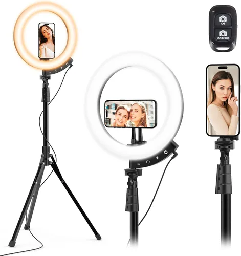 Vista 14 de UBeesize Anillo de luz LED de 12 pulgadas con soporte de trípode de 62 pulgadas, anillo de luz para selfie para grabación de video, transmisión