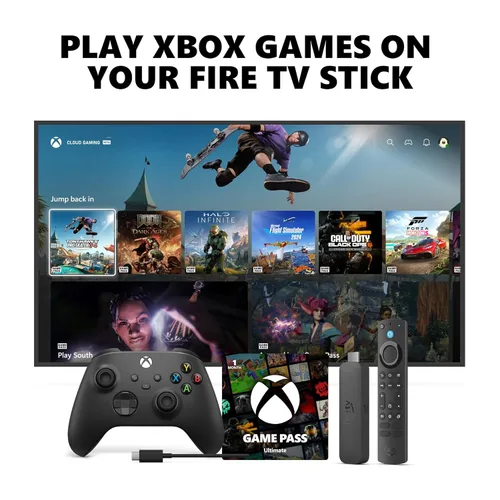 Vista 15 de Xbox Wireless Controller (2025) Carbon Black + Fire TV Stick 4K Max Game Pass Ultimate 1 Month - Gaming Bundle, Windows, Mobile & Smart TVs