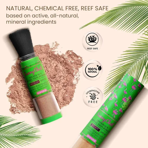 Vista 2 de Protector solar natural en polvo, protector solar mineral tintado con pincel SPF30 .23 oz (ligero)