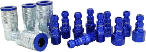 Vista 5 de Milton Kit acoplador y enchufe - (T-Estilo, Azul) - 1/4" NPT, (14-Piezas) - S-314TKIT