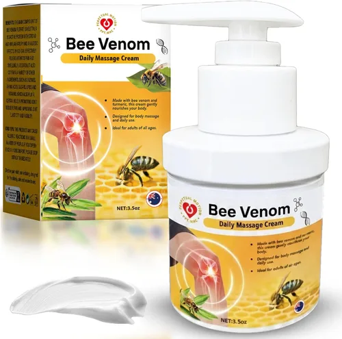 Bee Venom Crema de masaje con bomba – Masaje muscular avanzado con cúrcuma, árnica y MSM – Loción de veneno de abeja premium para espalda, piernas y