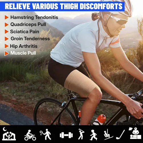 Vista 6 de Thigh Compression Sleeves (Pair), Unisex, Hamstring Compression Sleeve for Quad & Groin Pain Relief & Recovery, Thigh Brace & Wrap Great for Running