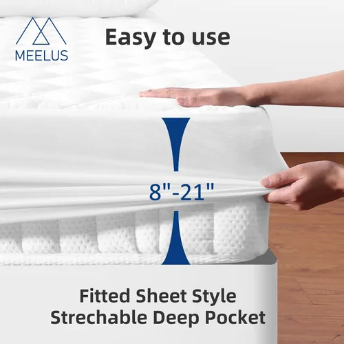 Vista 5 de MEELUS Protector de colchón tamaño California King, impermeable, acolchado, con bolsillo profundo de enfriamiento para 8 a 21 pulgadas, sin ruido