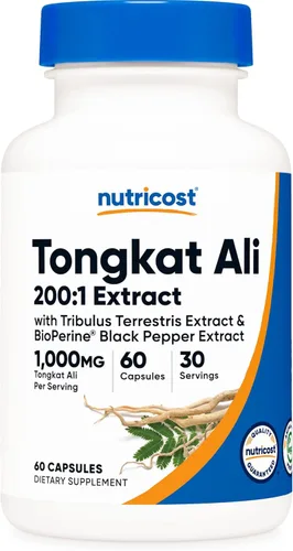 Nutricost Tongkat Ali 500 mg, 60 cápsulas Tapas vegetarianas, sin OMG, sin gluten, extracto potente