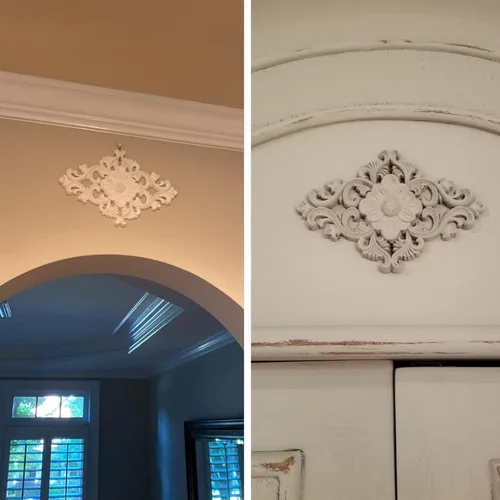 Vista 7 de MUXSAM Rhomb - Apliques de madera tallada para muebles, calcomanías de roseta de madera sin pintar, decoración central para puerta, pared, armario