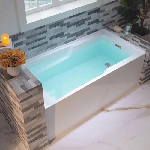 Vista 16 de WOODBRIDGE Bañera rectangular de acrílico de 60 pulgadas en blanco con drenaje derecho, drenaje desplegable de níquel cepillado incluido BA6030R