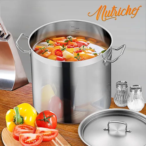 Vista 7 de Nutrichef Olla de cocina de acero inoxidable, olla de sopa de inducción resistente de 30 cuartos de galón con tapa de acero inoxidable y asas