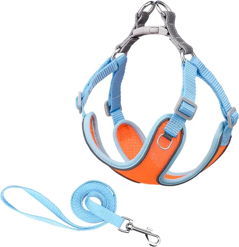 Vista 7 de MAKASI Juego de arnés para perro sin tirones con correa, arnés reflectante para mascotas con malla transpirable de fácil control clip frontal